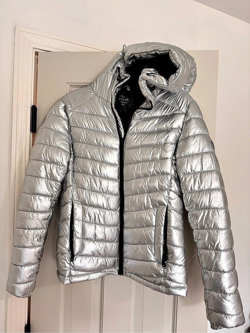 alysh Reflection Adjustable Hood Jacket Silver Puffer XS